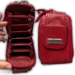 Buxton Red Leather Accordion Crossbody Wallet